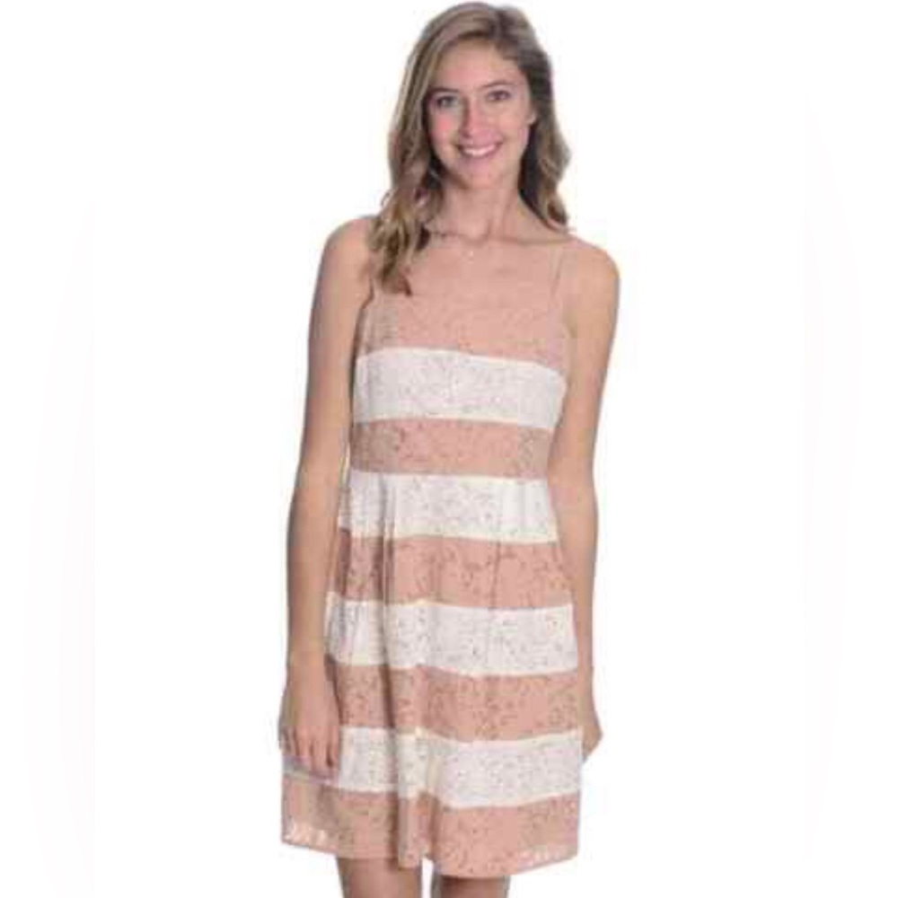 Ann Taylor Loft sz 8 beige stripe eyelet lace dress GUC